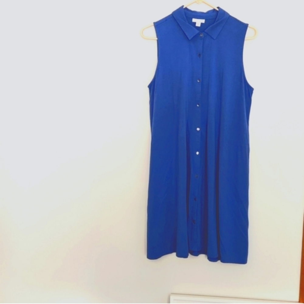 JJill Blue Sleeveless Collared Front Button Midi Dress Size Medium